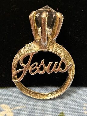Gold-Tone 'Jesus' Script Pendant  with Crystal Accent